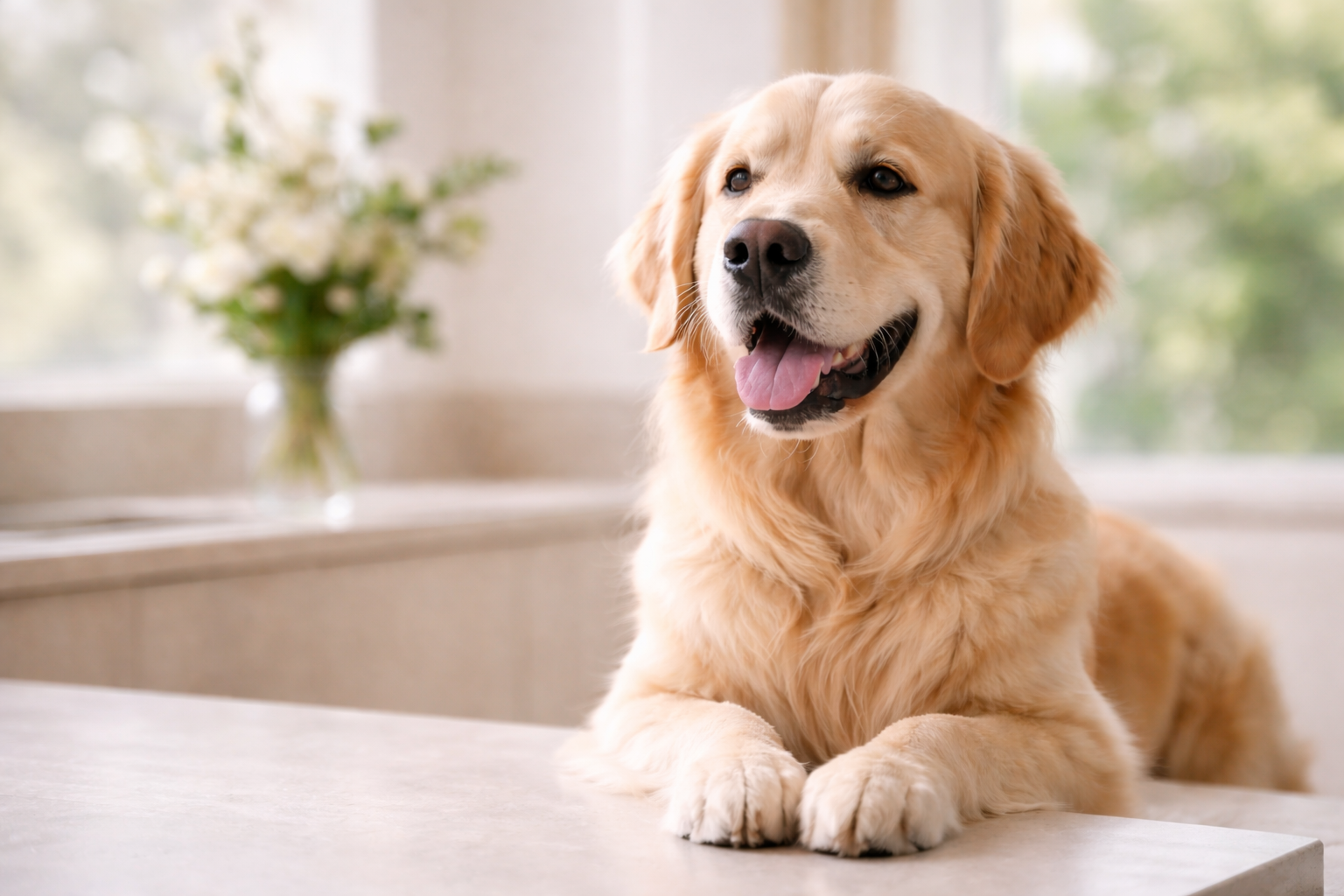 Healthy dog indoors representing whole-food freeze-dried canine nutrition